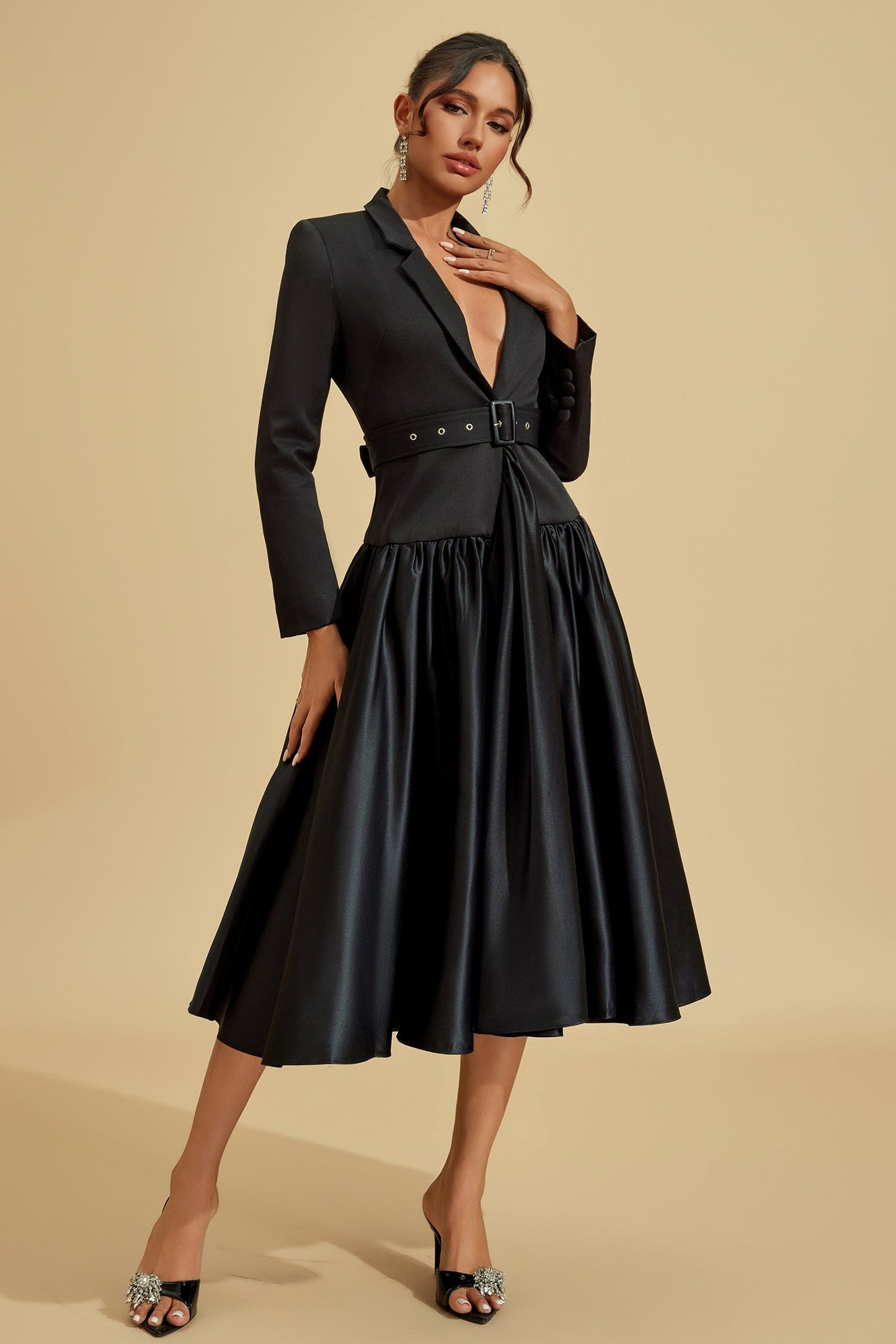 Power Silhouette Blazer Midi Dress – Black