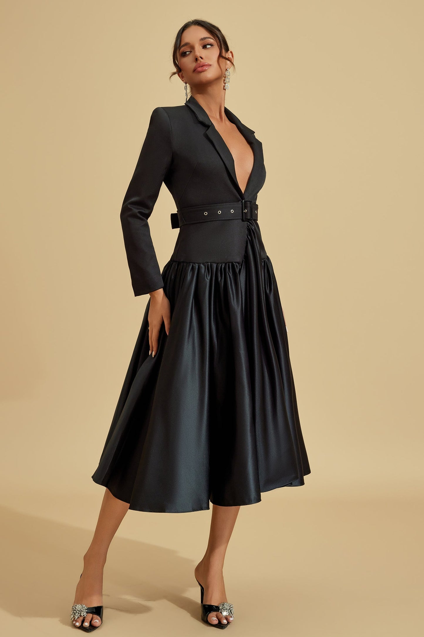 Power Silhouette Blazer Midi Dress – Black