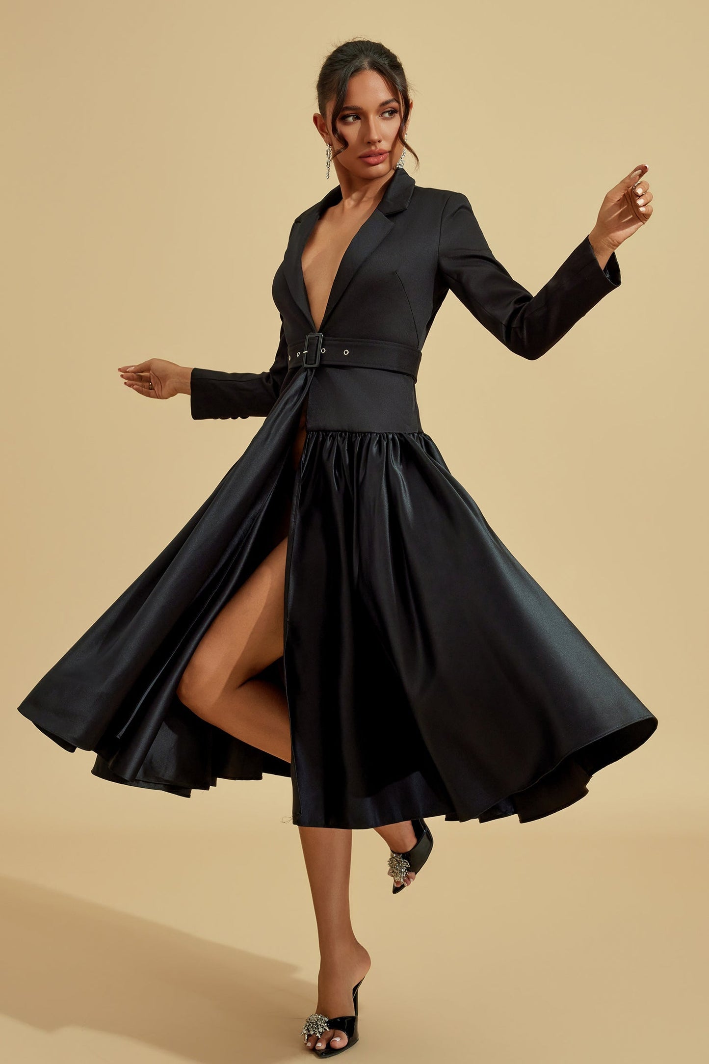 Power Silhouette Blazer Midi Dress – Black