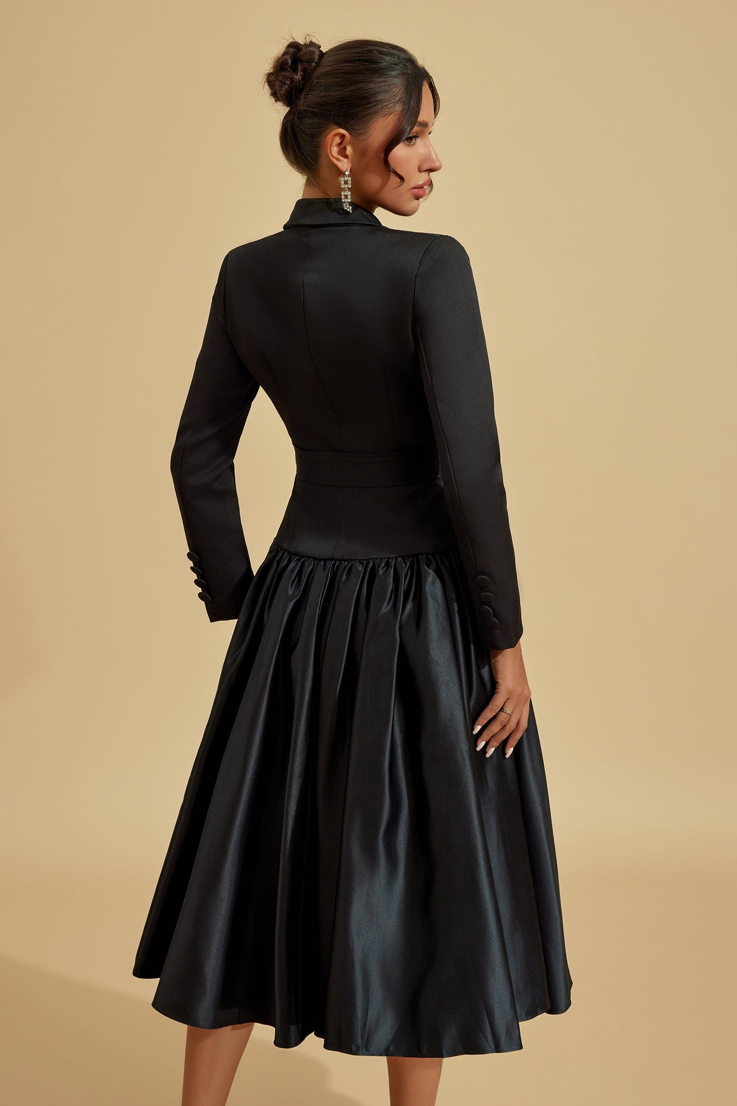 Power Silhouette Blazer Midi Dress – Black