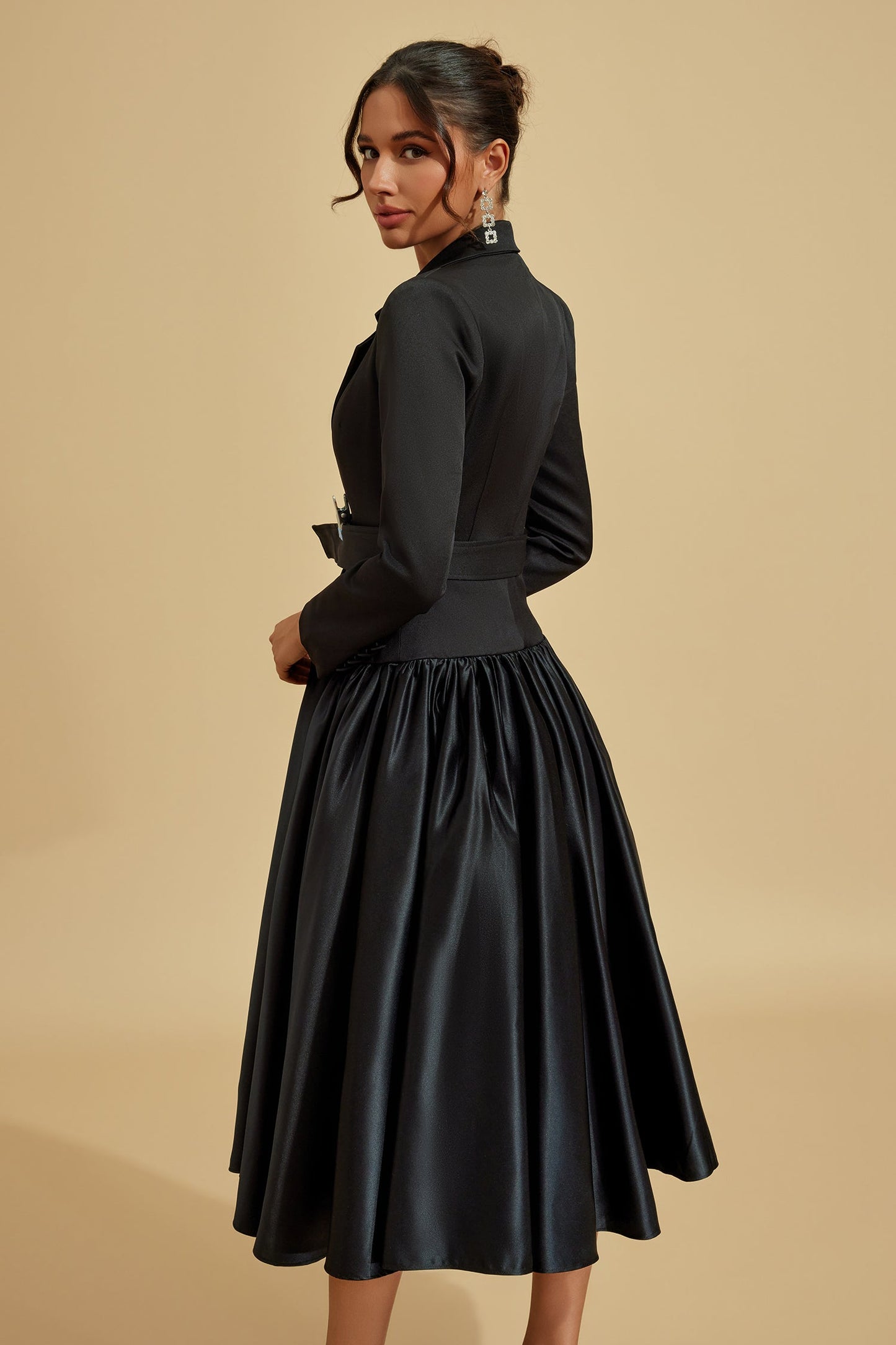 Power Silhouette Blazer Midi Dress – Black