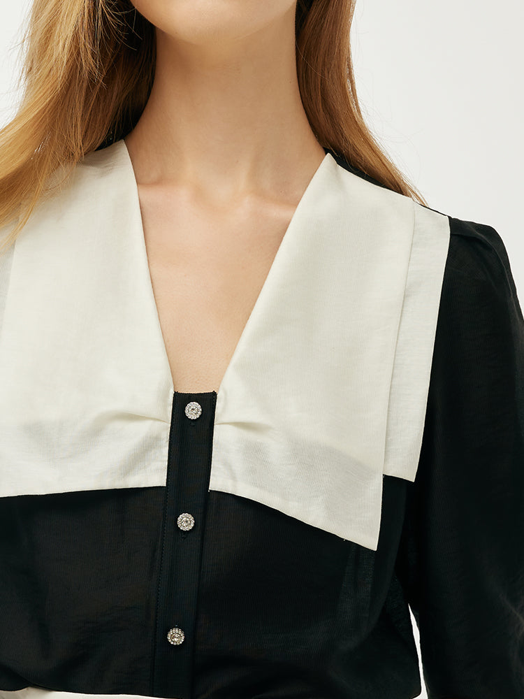 Tencel Patchwork Collar Shirt – Modern Fit, Soft Feel