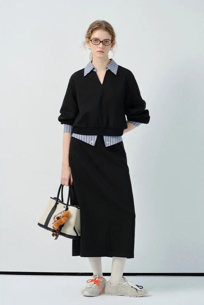 Black Premium Two-Piece Set – Top & Skirt