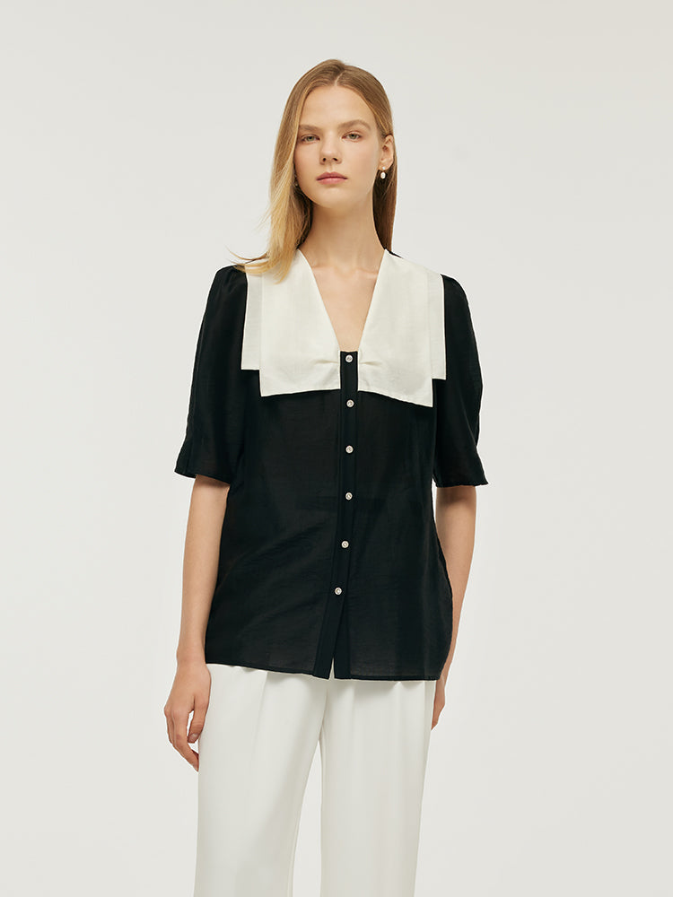 Tencel Patchwork Collar Shirt – Modern Fit, Soft Feel
