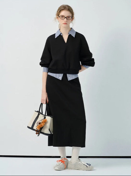 Black Premium Two-Piece Set – Top & Skirt
