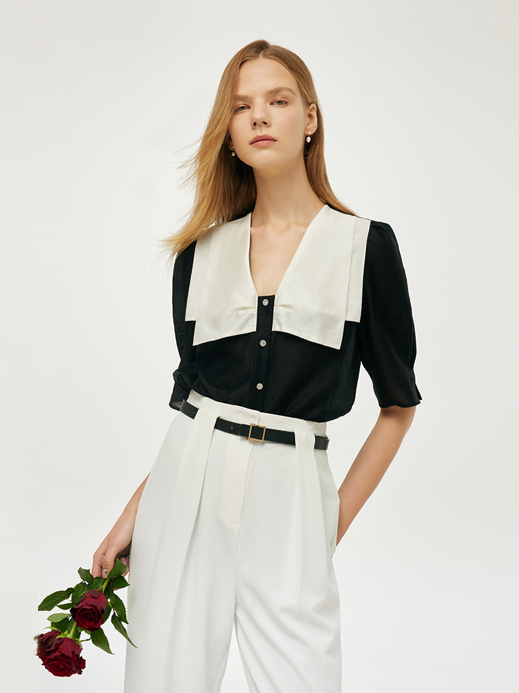 Tencel Patchwork Collar Shirt – Modern Fit, Soft Feel