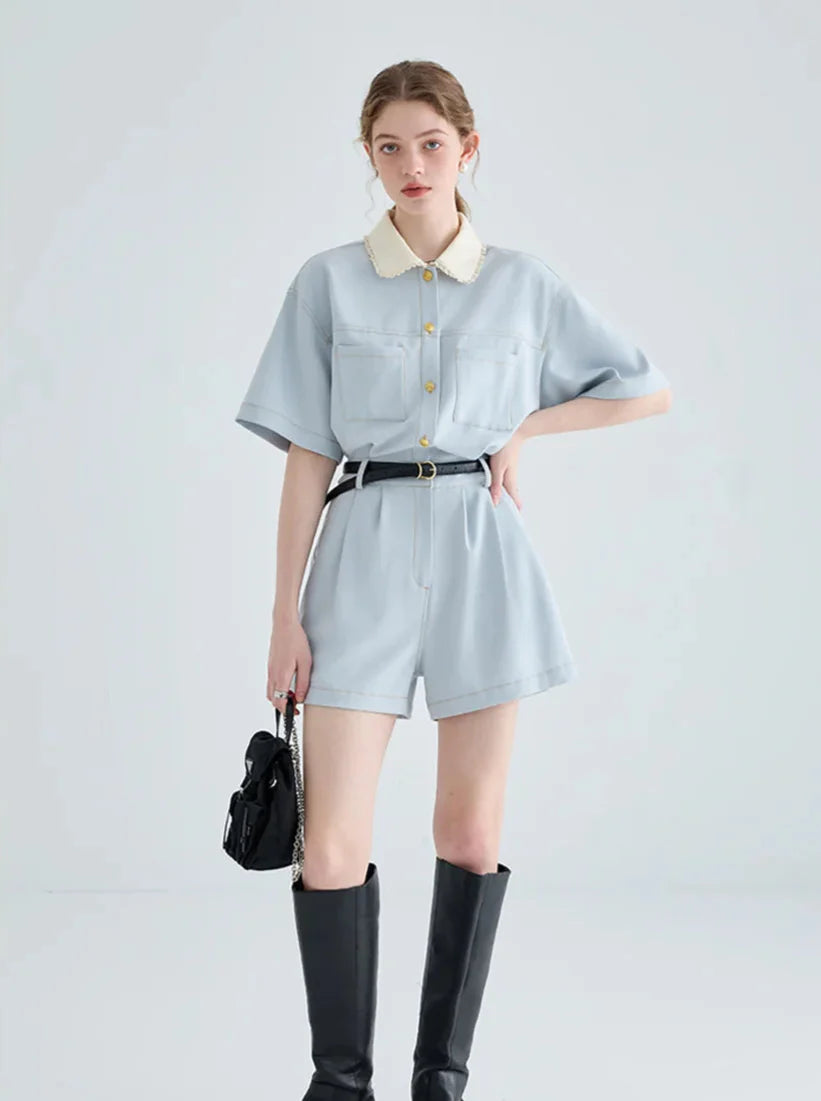 Shirt Collar Short Sleeve Jumpsuit