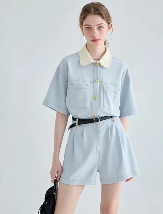 Shirt Collar Short Sleeve Jumpsuit