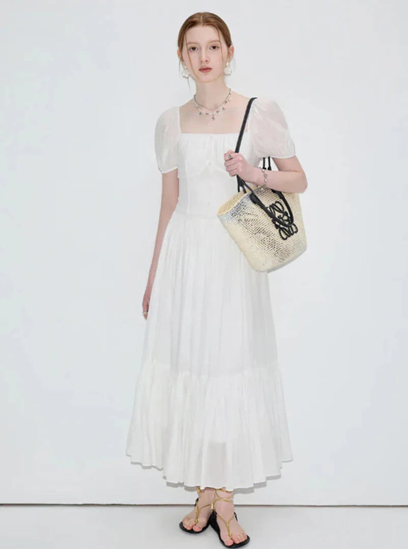 Square Neck Puff Sleeve Maxi Dress