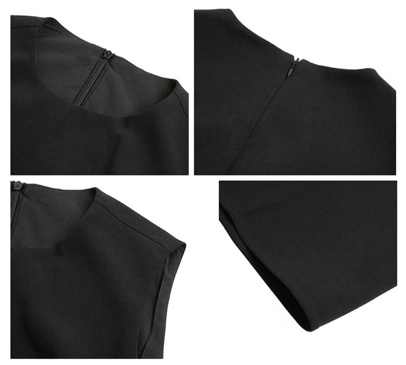 Classic Black Sleeveless A-Line Midi Dress with Slit