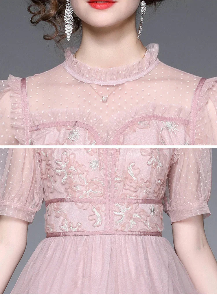 Lace Trim Ruffled Midi Dress – Vintage-Inspired Elegance