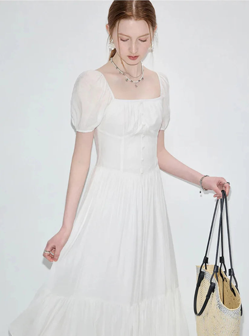 Square Neck Puff Sleeve Maxi Dress