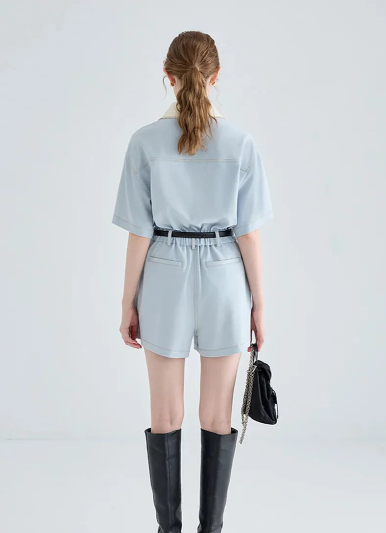 Shirt Collar Short Sleeve Jumpsuit