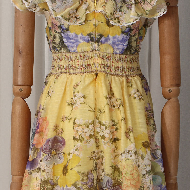 Fleur Ruffle Sleeve Floral Midi Dress
