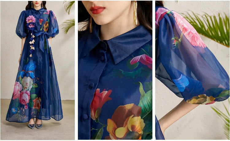Seraphine Printed Puff Sleeve Maxi Shirt Dress