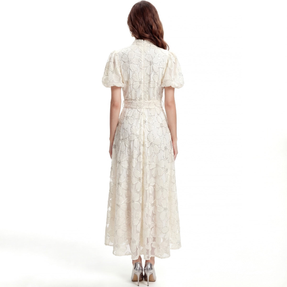 Elowen Lace Puff Sleeve Midi Dress