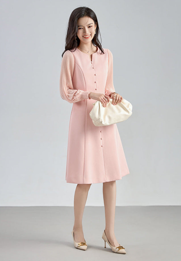 Elegant Chiffon Pleated Sleeves Long Dress