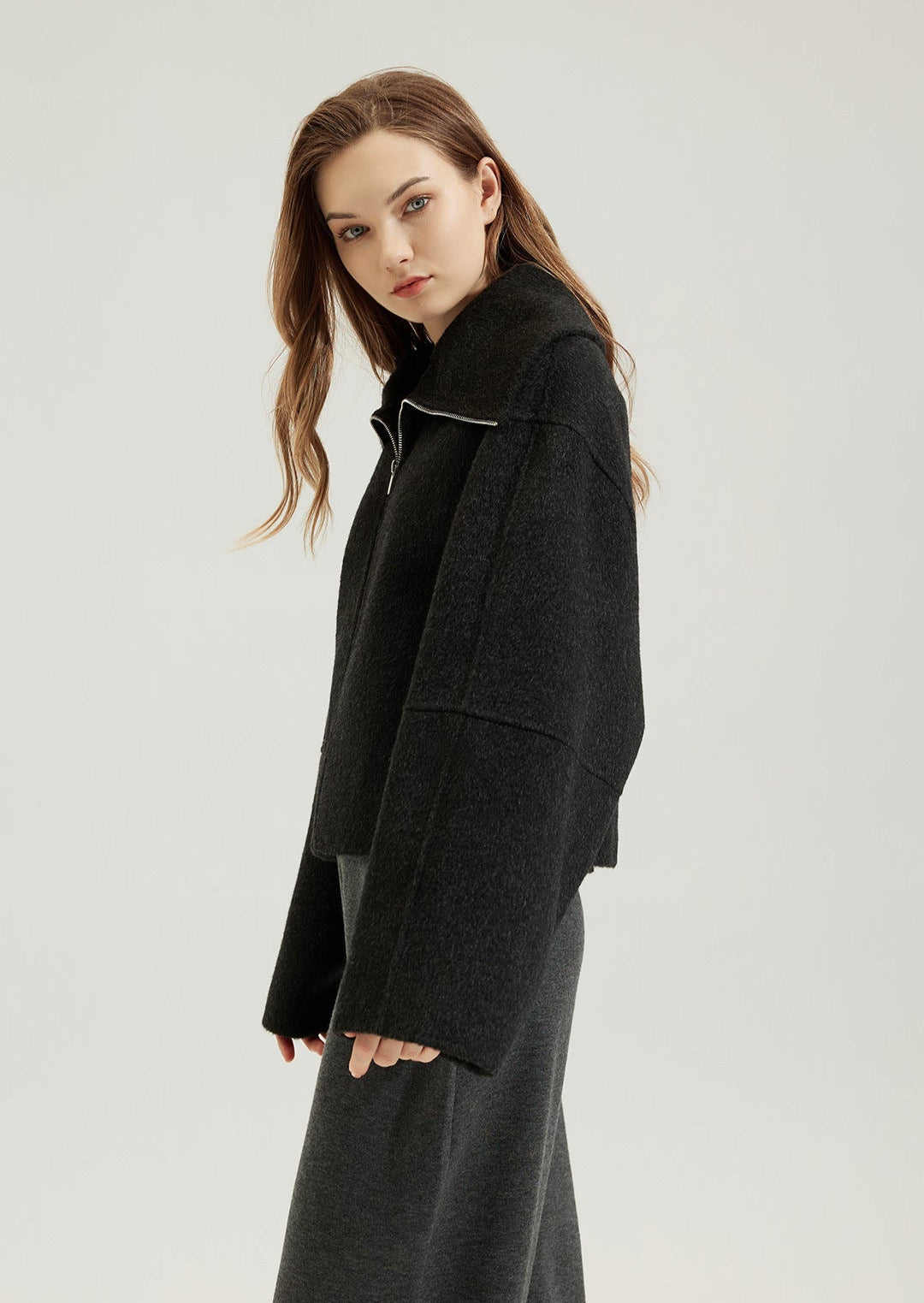 Alpaca Wool Short Coat – Reversible Zippered Wool Jacket