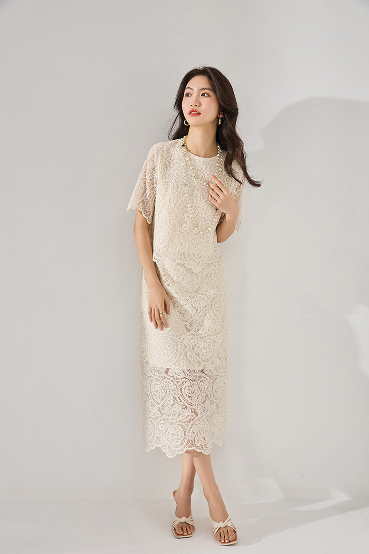 Lace-Trimmed 2-Piece Cotton Set – French-Inspired Elegance