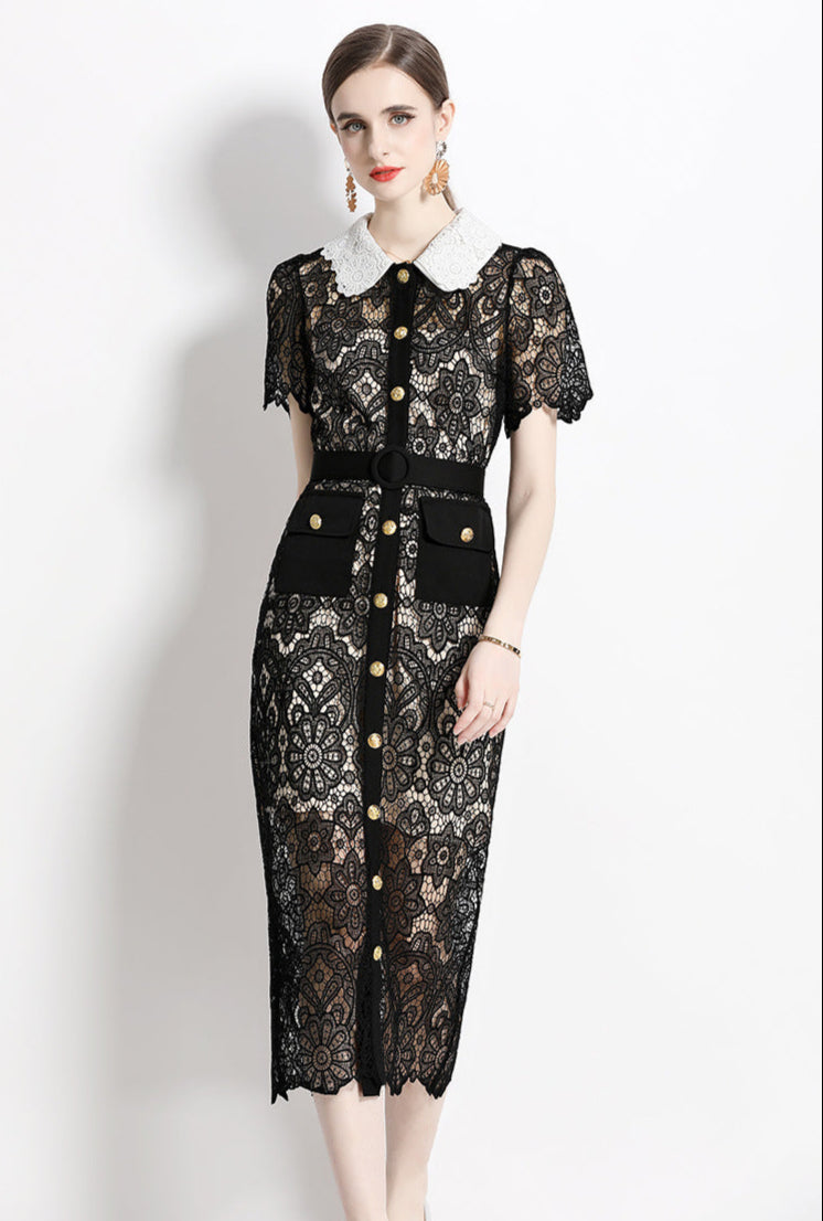 Lace Elegance Slim Fit Midi Dress