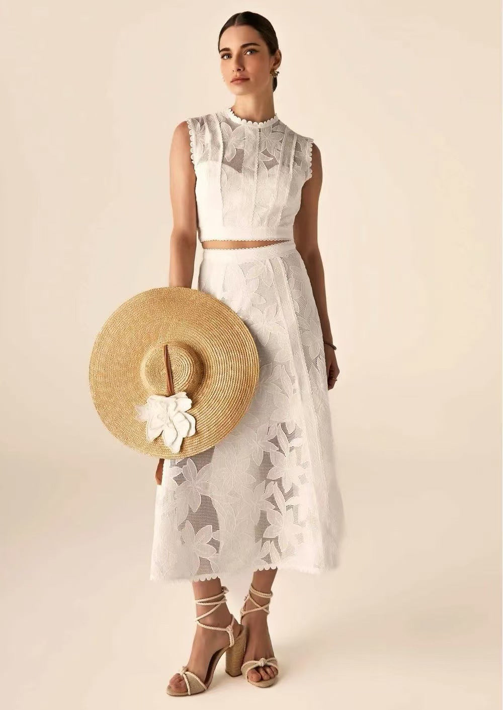 Embroidered Sleeveless Crop Top and Long Skirt Set