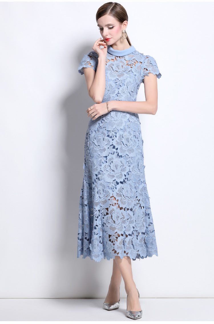 Lace High Neck Midi Dress