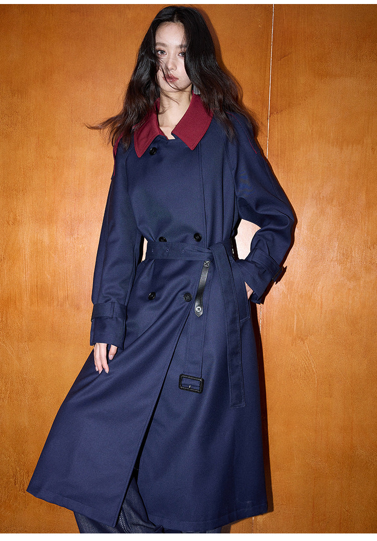 Contrast Detail Retro Mid-Length Loose Trench Coat