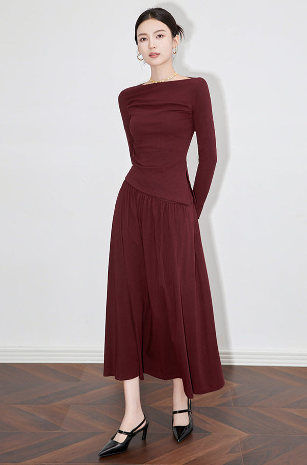 One-Shoulder Long Sleeve Two-Piece Set