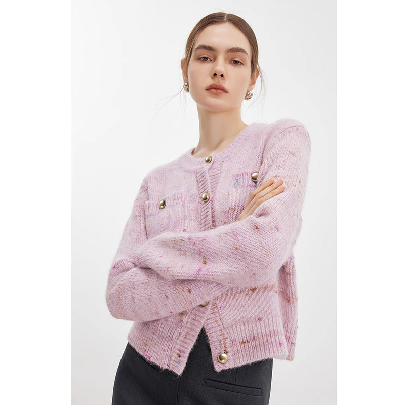 Knit Cardigan with Fine Gold Thread – Elegant Short Style