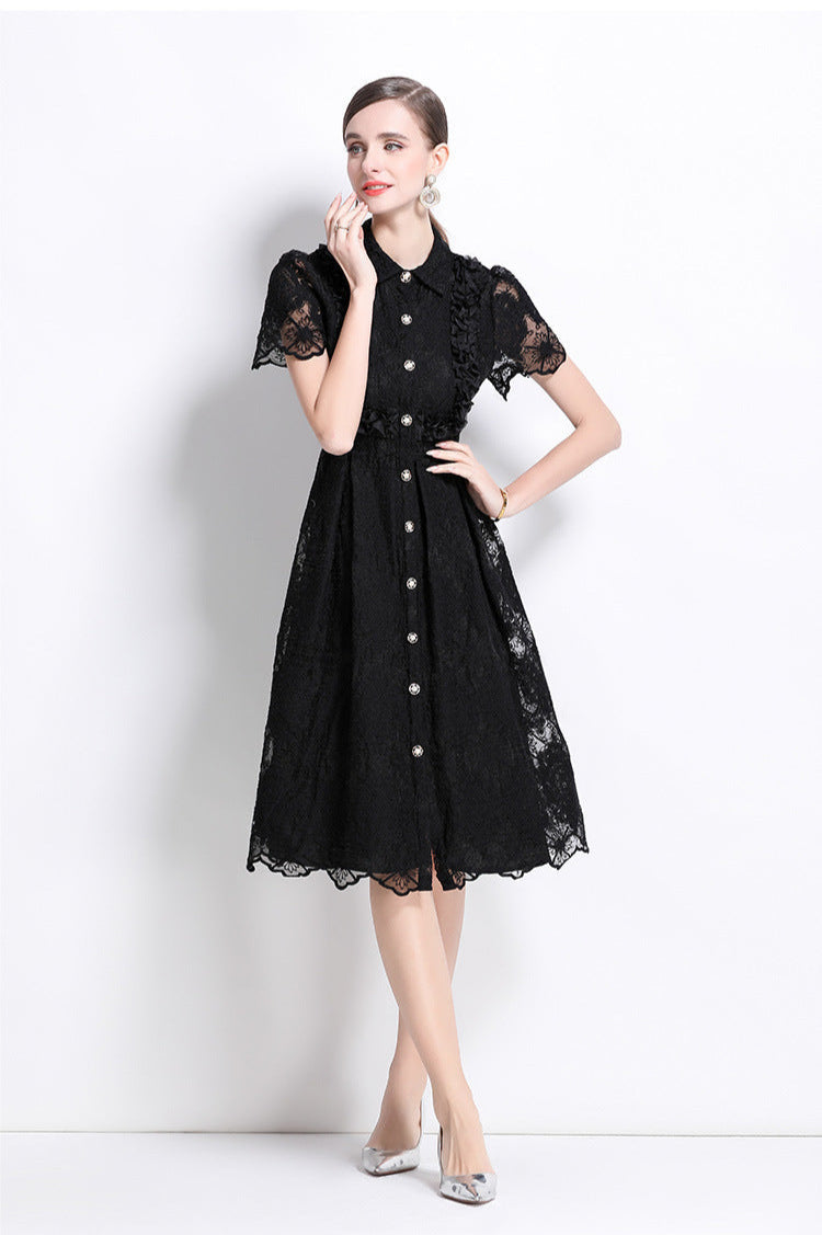 French Lace-Embroidered Midi Dress