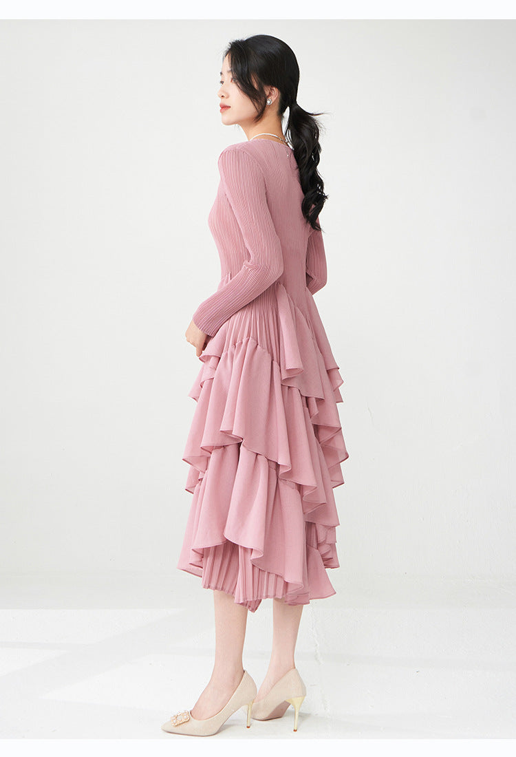 Spring Breeze Ruffled Midi Dress – Long Sleeve, One Size