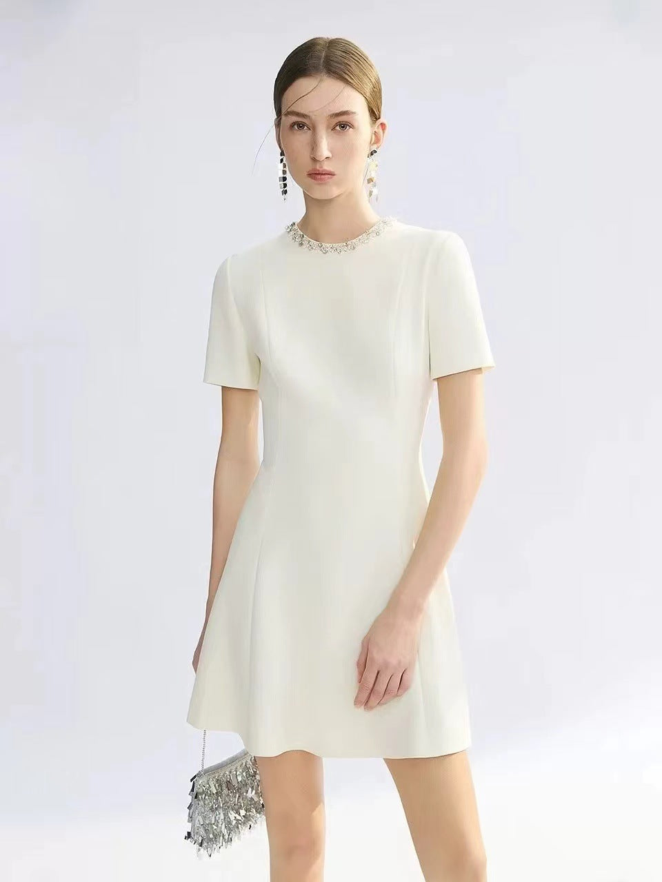 Round Neck Embellished Waist Dress