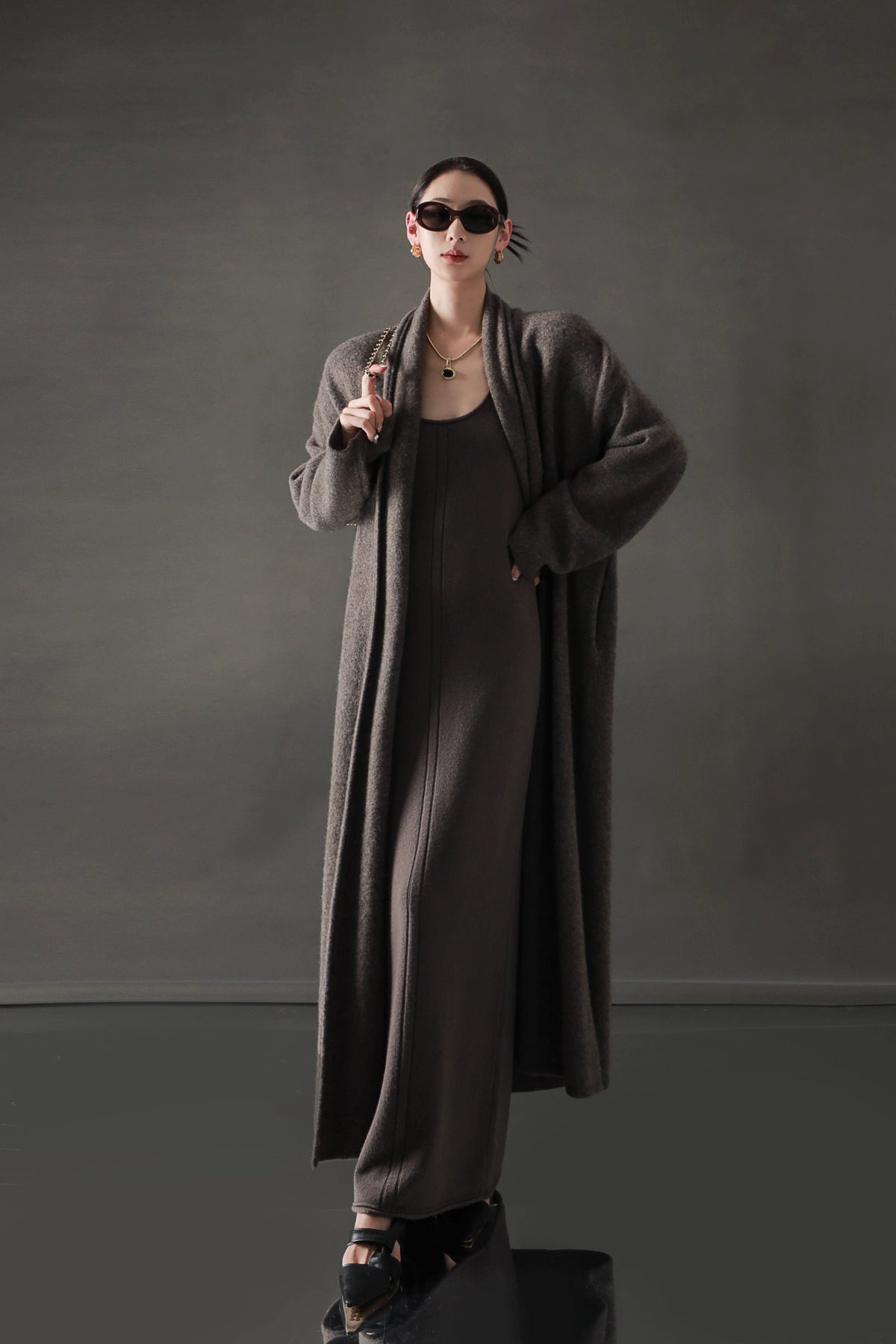 Minimalist Cashmere-Blend Wool Long Cardigan