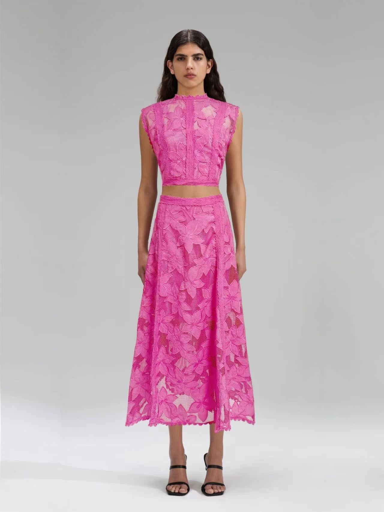 Embroidered Sleeveless Crop Top and Long Skirt Set
