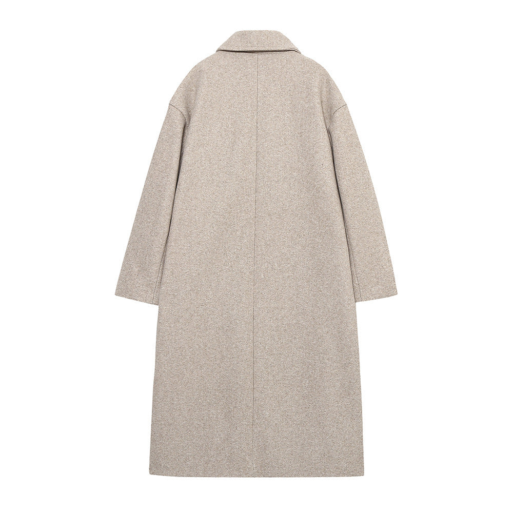 Double-Breasted Cotton Blend Long Coat – Relaxed Fit, Lightweight Warmth