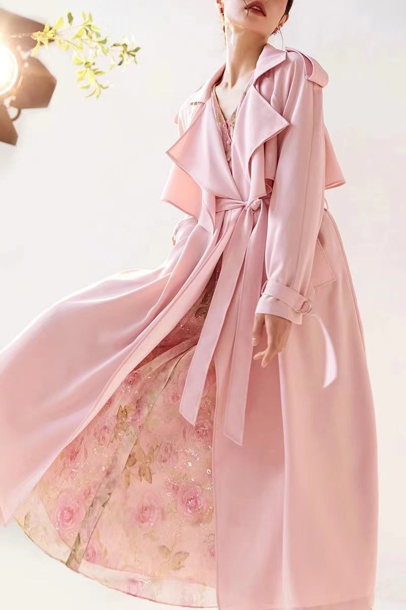 Pastel Blush Flowing Belted Trench Coat