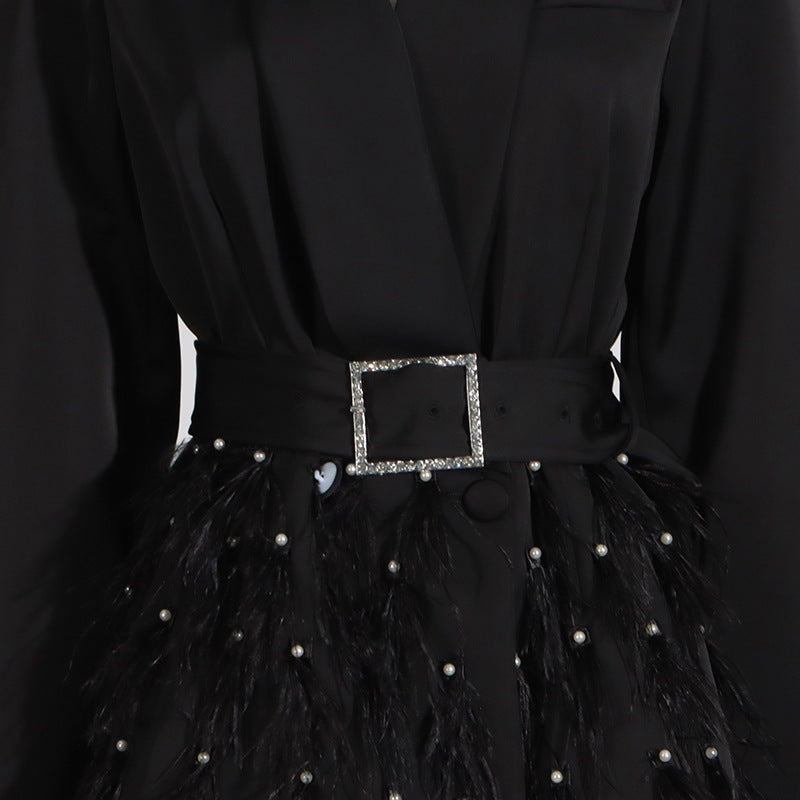 Elegant Sparkle Feather-Detail Mini Dress
