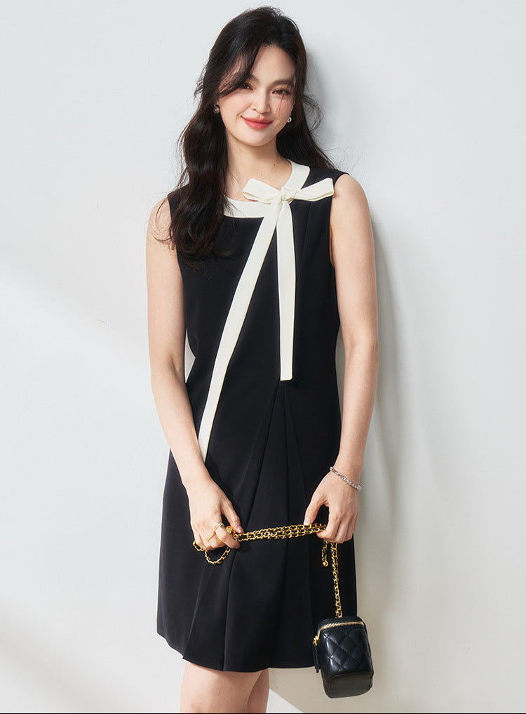 Contrast Bow Strap Midi Dress