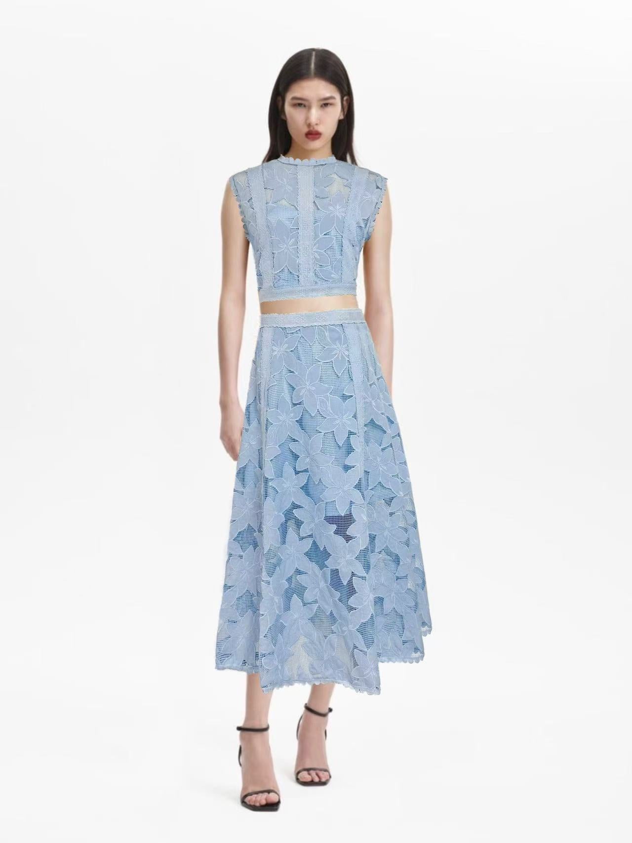 Embroidered Sleeveless Crop Top and Long Skirt Set