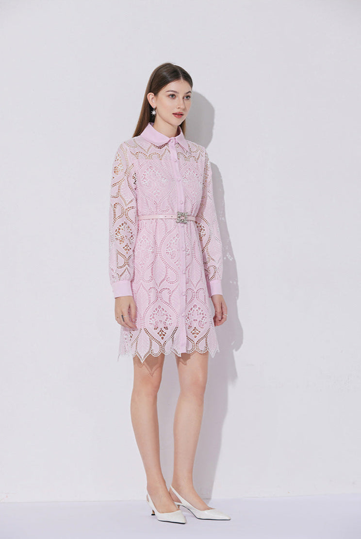 Modern Lace Polo Collar Dress
