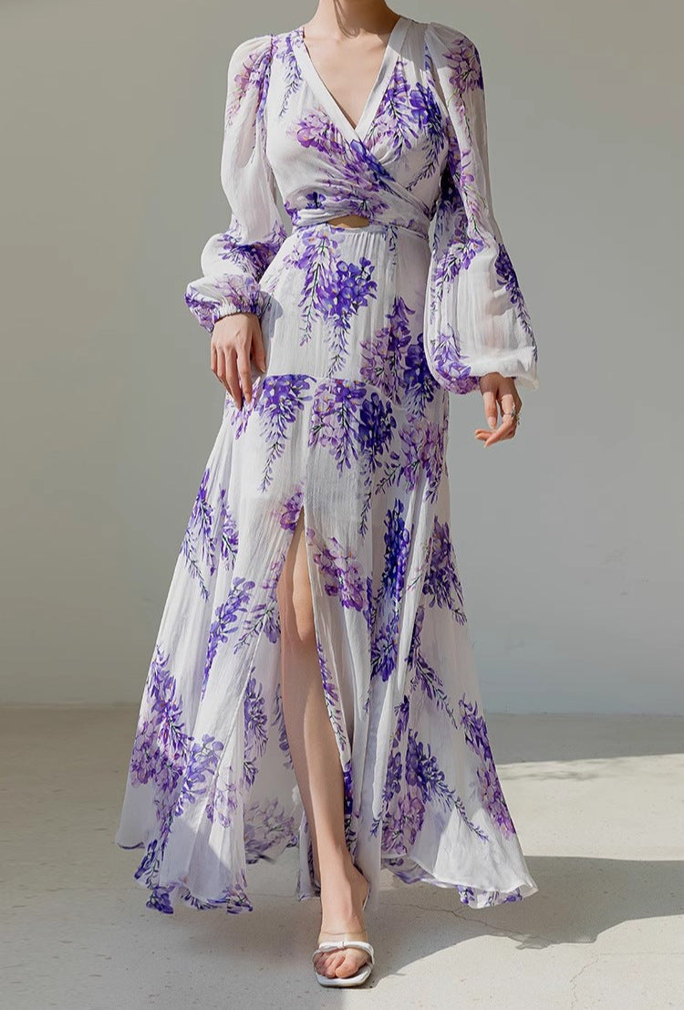 Mirella Embroidered Tulle Maxi Dress with Slit