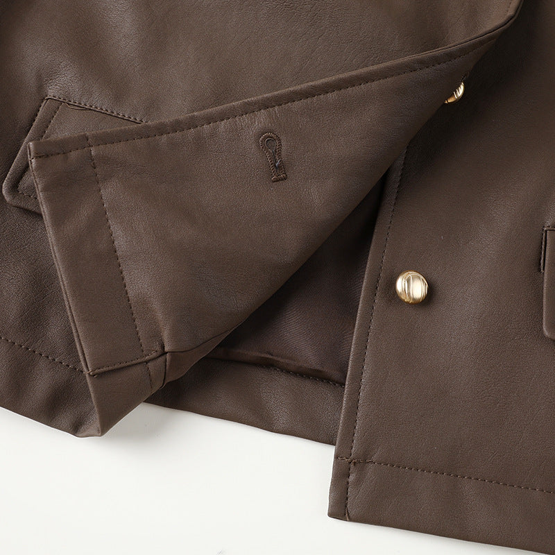 Cropped Faux Leather Jacket – Retro-Inspired Biker Style