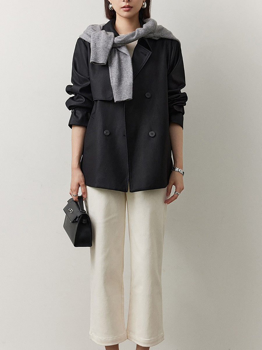 Double-Breasted Short Trench Coat – Timeless Urban Elegance
