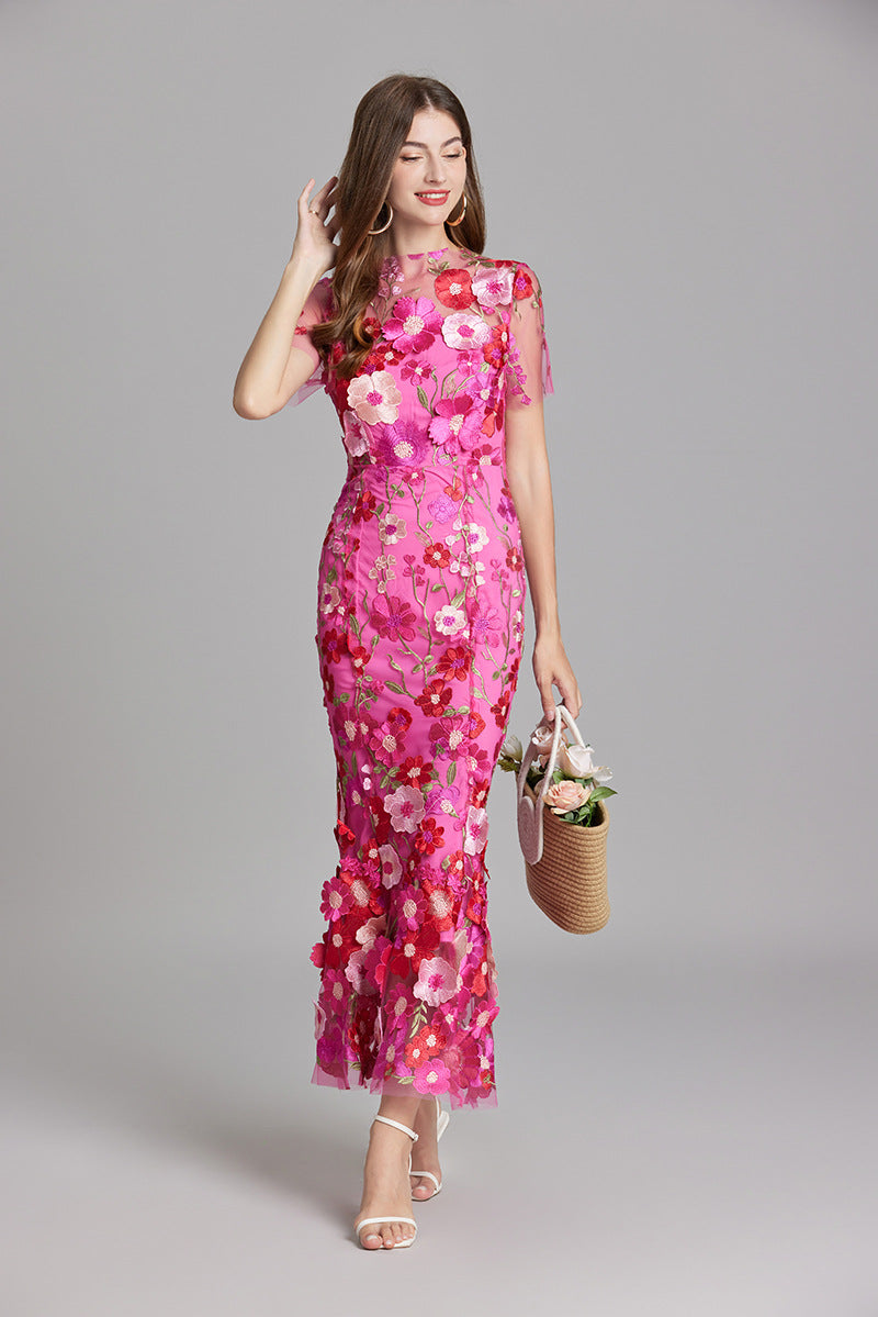 3D Floral Embroidered Lace Mermaid Dress