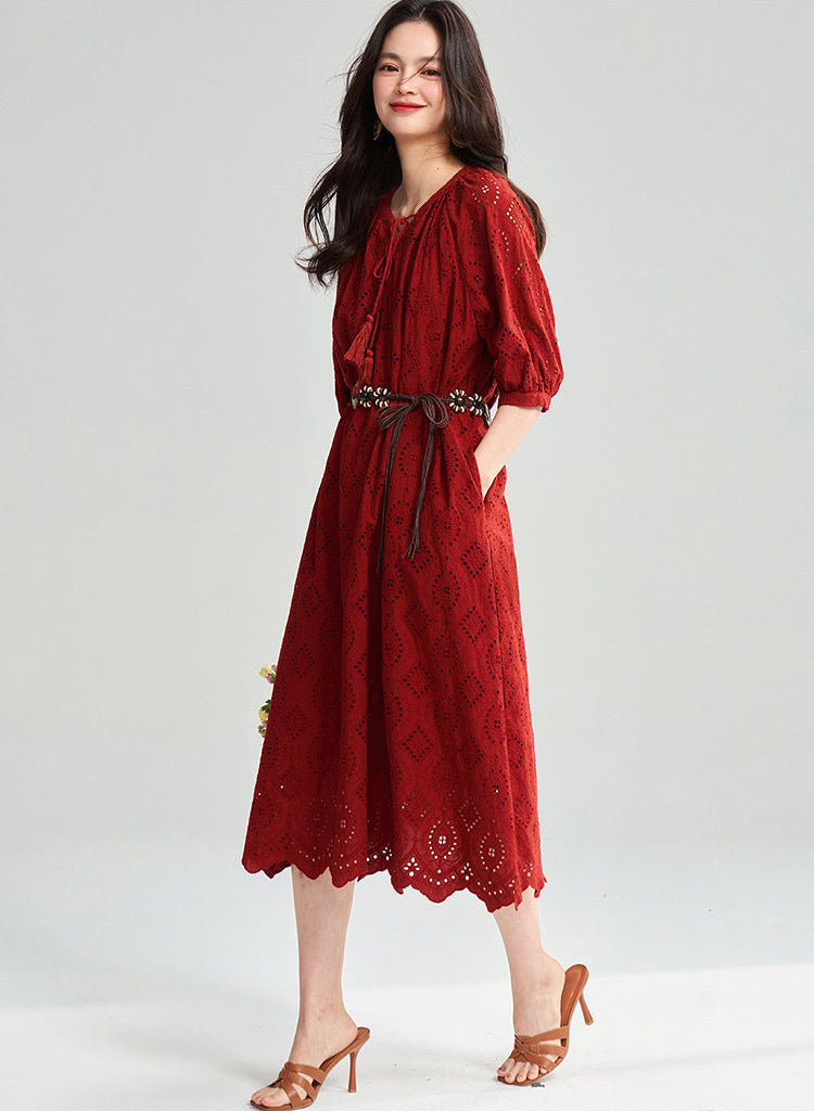Boho Embroidered Cotton Maxi Dress