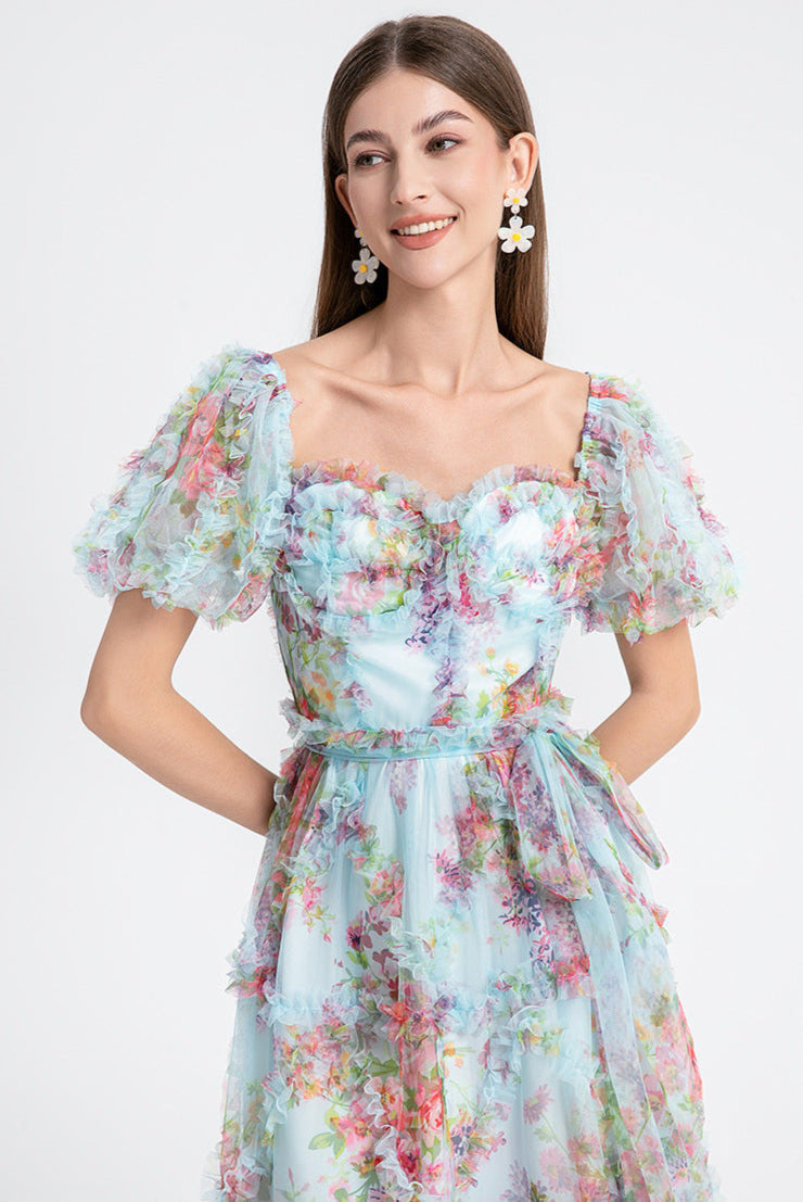 Square Neck Ruffle Sleeve Tulle Fairy Dress