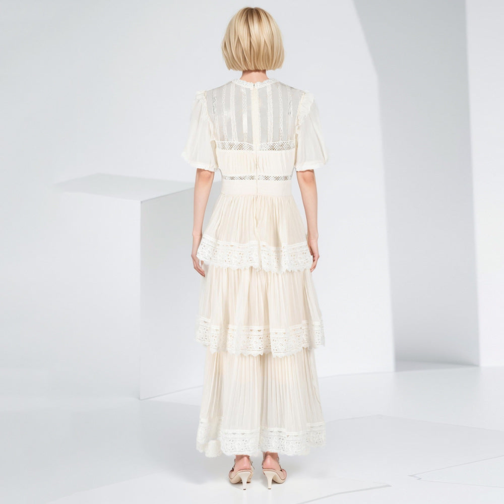 Layered Lace Embroidered Tea Dress