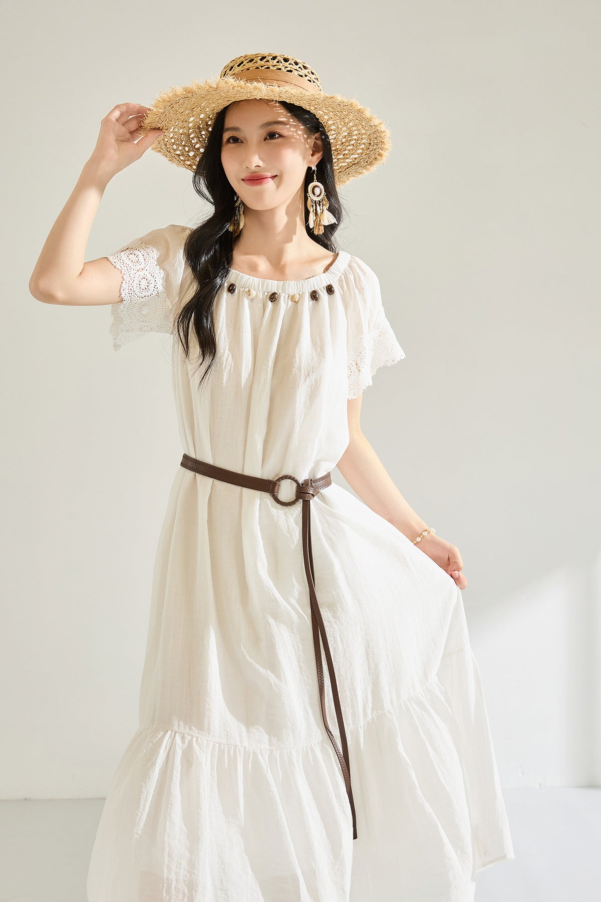 Stage Light One-Shoulder Belted Summer Dress