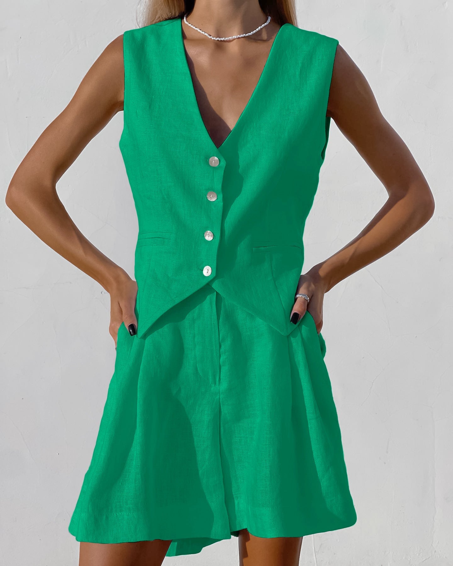 Summer Touch Linen Vest & Shorts Set