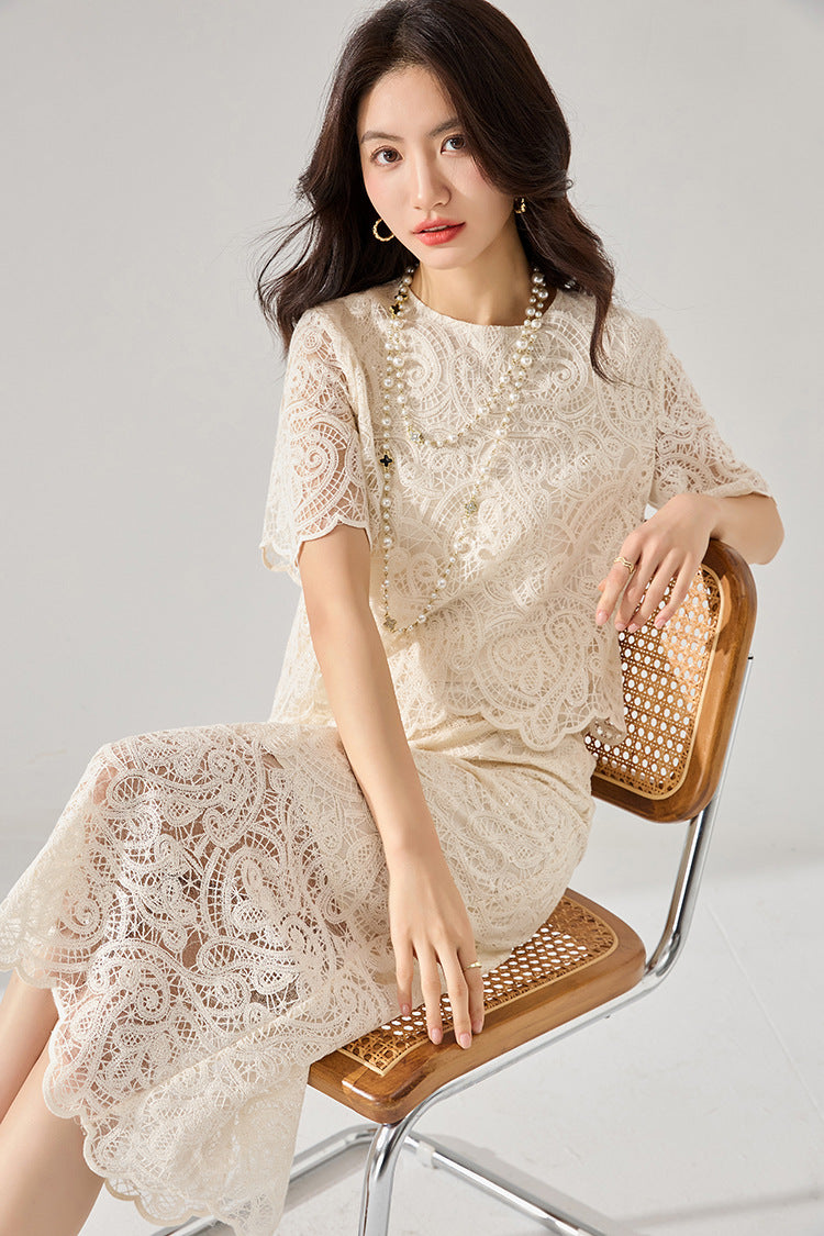 Lace-Trimmed 2-Piece Cotton Set – French-Inspired Elegance